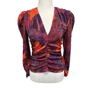 NWT ZARA size M  orange and purple  top - gorgeous v neck